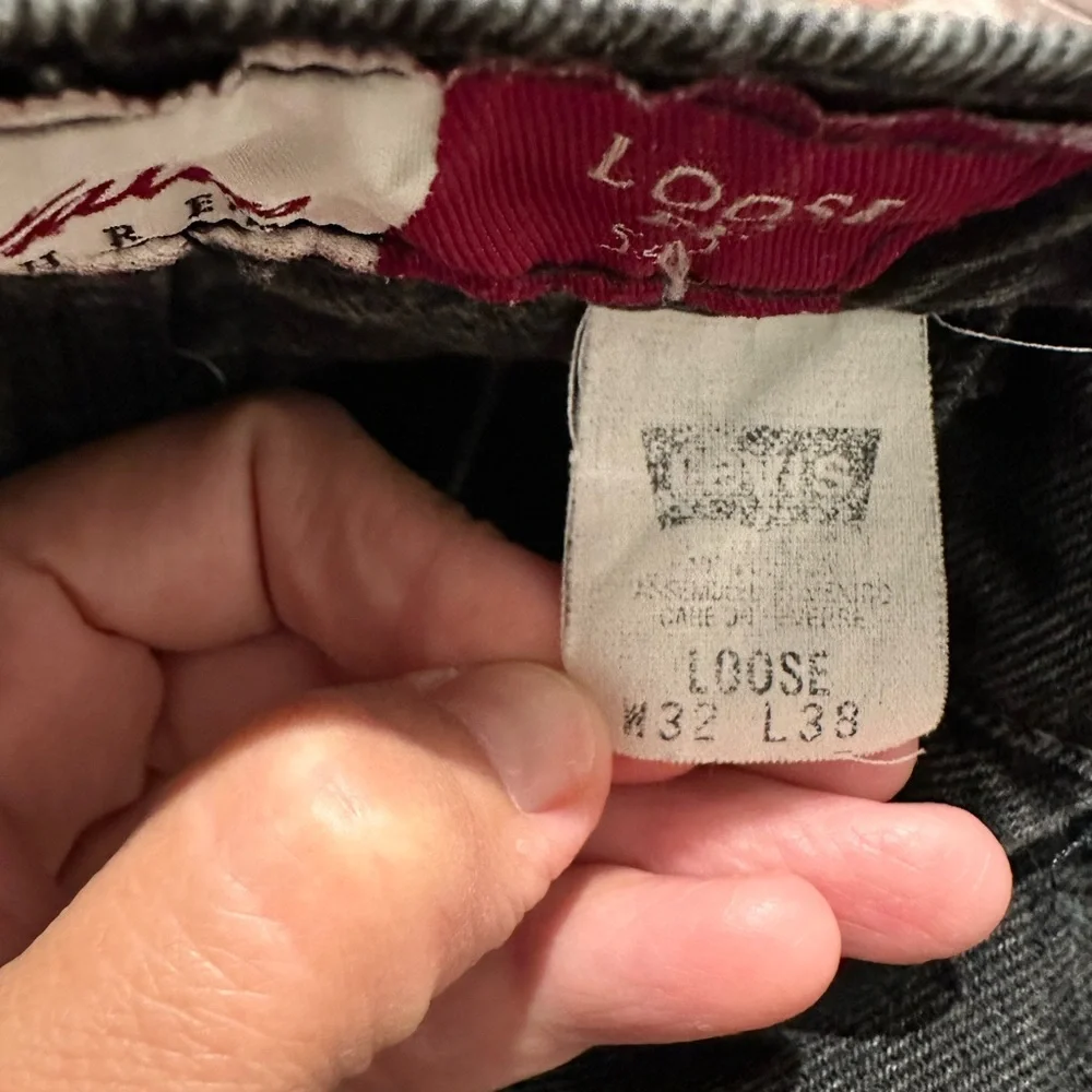 VINTAGE MENS 90’s LEVIS 545 LOOSE FIT MARBLED BLACK ZIP FLY‎ JEANS SZ 32x38